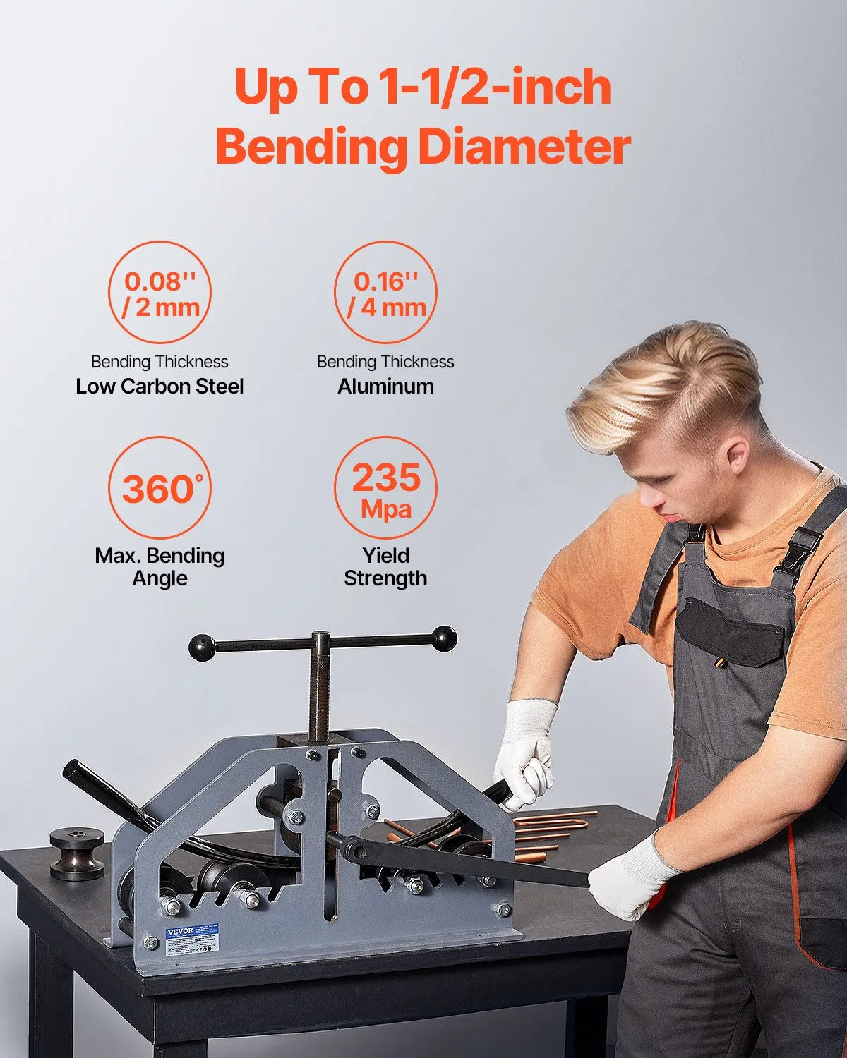 VEVOR Tube Roller Bender Max 1-1/2" Manual Tube Pipe Roller Bender with 6 Dies