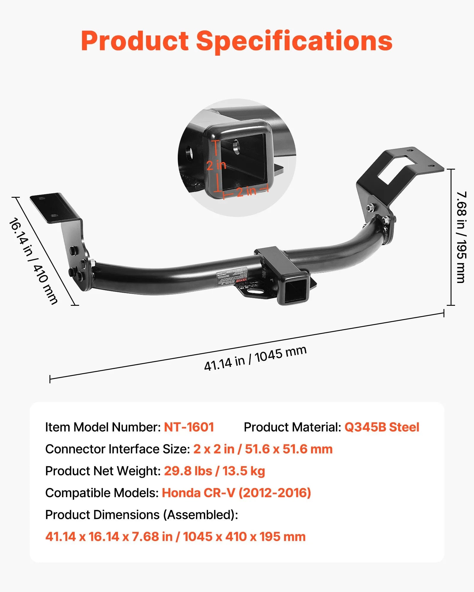 VEVOR Class 3 Trailer Hitch Tow Hitch with 2" Receiver for 2012-2016 Honda CR-V