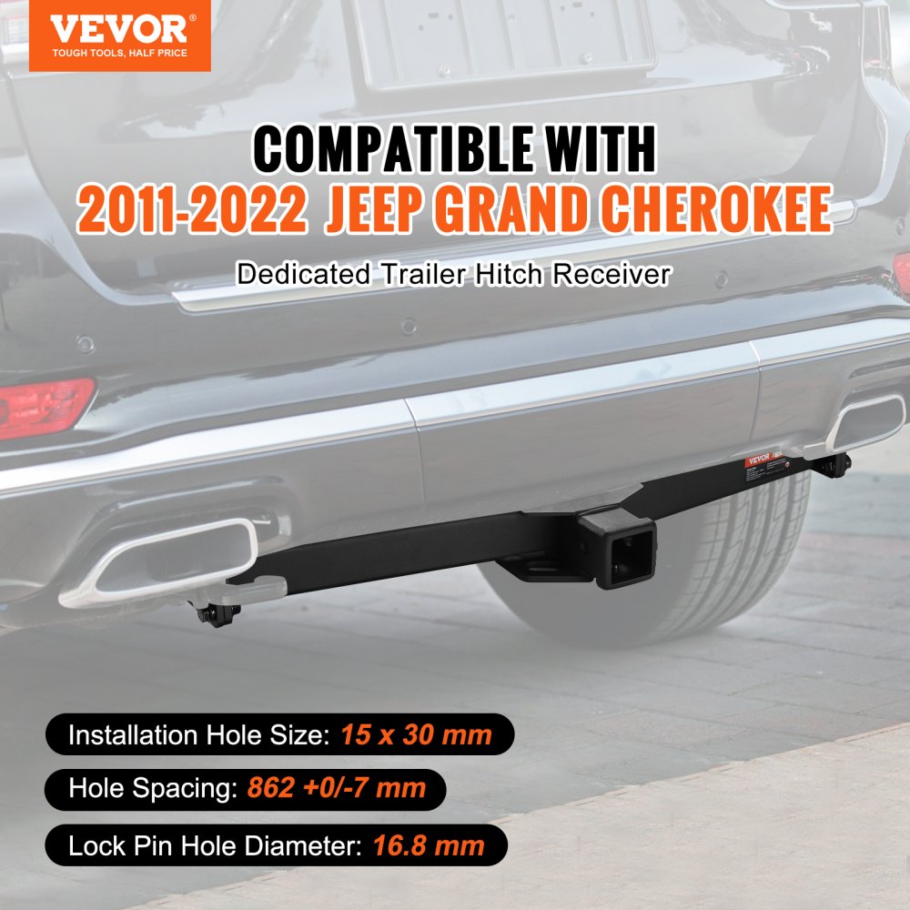 VEVOR Class 3 Trailer Hitch, 2-Inch Receiver, Q455B Steel Tube Frame, Compatible with 2011-2022 Jeep Grand Cherokee, Multi-Fit Hitch to Receive Ball Mount, Cargo Carrier, Bike Rack, Tow Hook, Black 