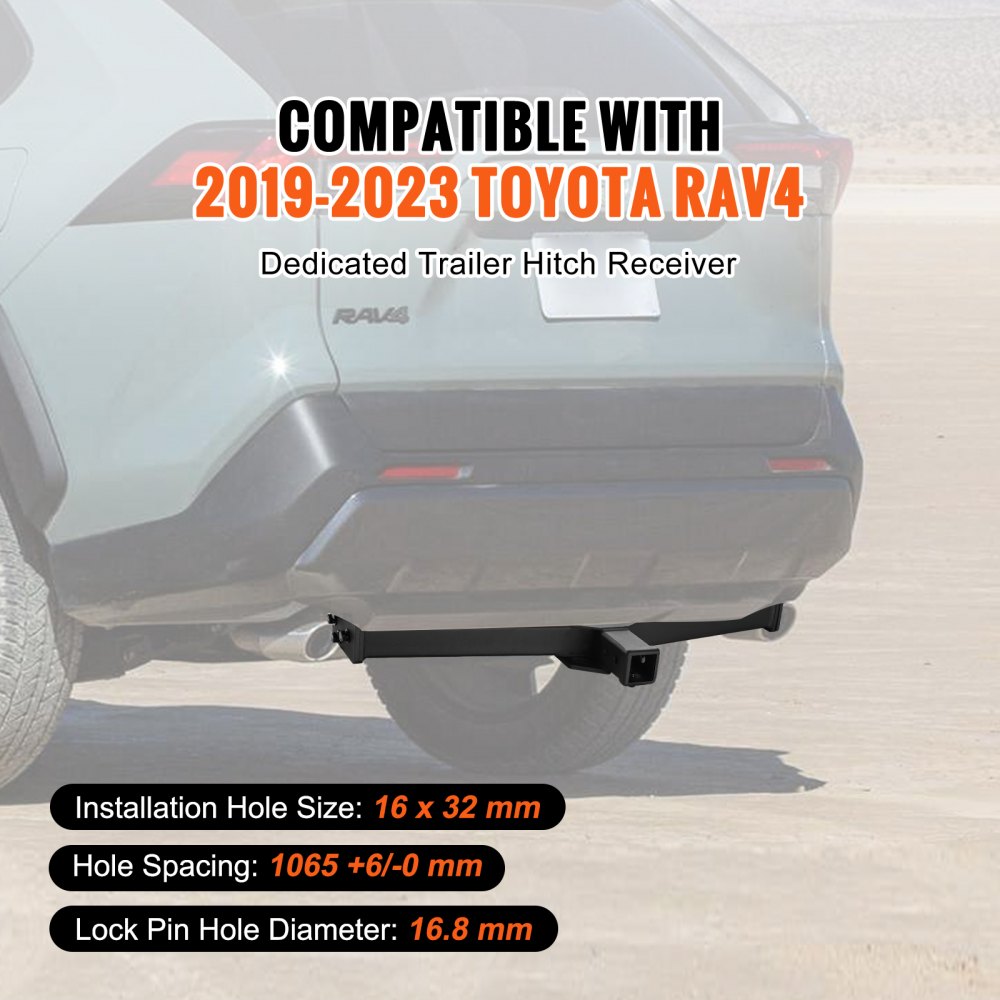 VEVOR Class 3 Trailer Hitch, 2-Inch Receiver, Q455B Steel Tube Frame, Compatible with 2019-2023 Toyota RAV4, 6000 lbs, Multi-Fit Hitch to Receive Ball Mount, Cargo Carrier, Bike Rack, Tow Hook, Black 