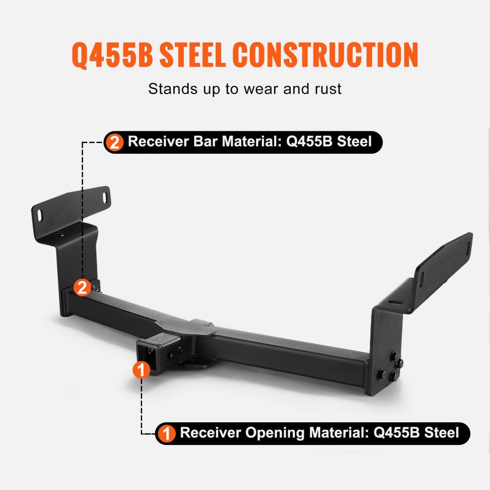 VEVOR Class 3 Trailer Hitch, 2-Inch Receiver, Q455B Steel Tube Frame, Compatible with 2019-2023 Toyota RAV4, 6000 lbs, Multi-Fit Hitch to Receive Ball Mount, Cargo Carrier, Bike Rack, Tow Hook, Black 