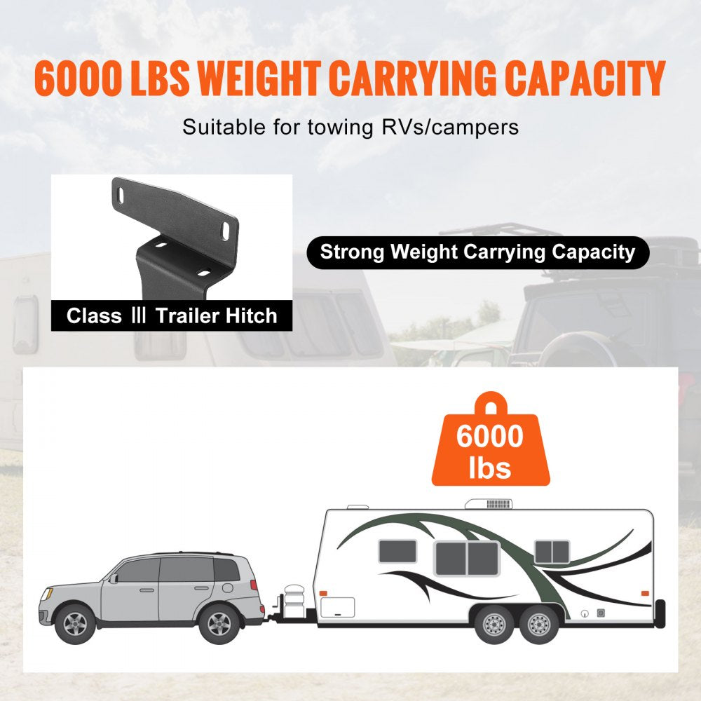 VEVOR Class 3 Trailer Hitch, 2-Inch Receiver, Q455B Steel Tube Frame, Compatible with 2019-2023 Toyota RAV4, 6000 lbs, Multi-Fit Hitch to Receive Ball Mount, Cargo Carrier, Bike Rack, Tow Hook, Black 
