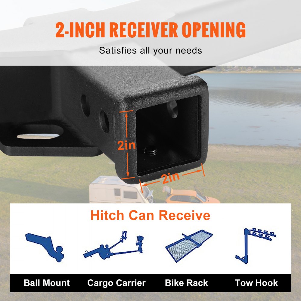 VEVOR Class 3 Trailer Hitch, 2-Inch Receiver, Q455B Steel Tube Frame, Compatible with 2019-2023 Toyota RAV4, 6000 lbs, Multi-Fit Hitch to Receive Ball Mount, Cargo Carrier, Bike Rack, Tow Hook, Black 