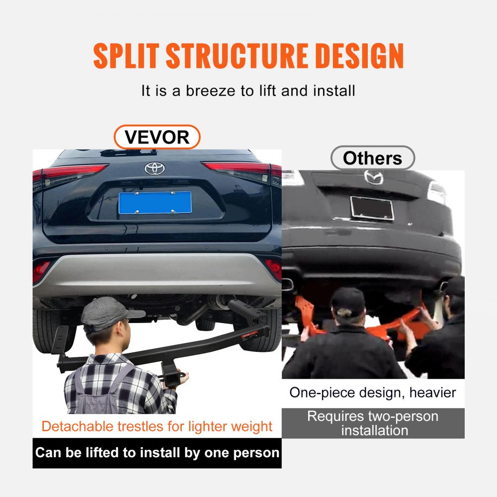 VEVOR Class 3 Trailer Hitch, 2-Inch Receiver, Q455B Steel Tube Frame, Compatible with 2020-2023 Toyota Highlander, Multi-Fit Hitch to Receive Ball Mount, Cargo Carrier, Bike Rack, and Tow Hook, Black 