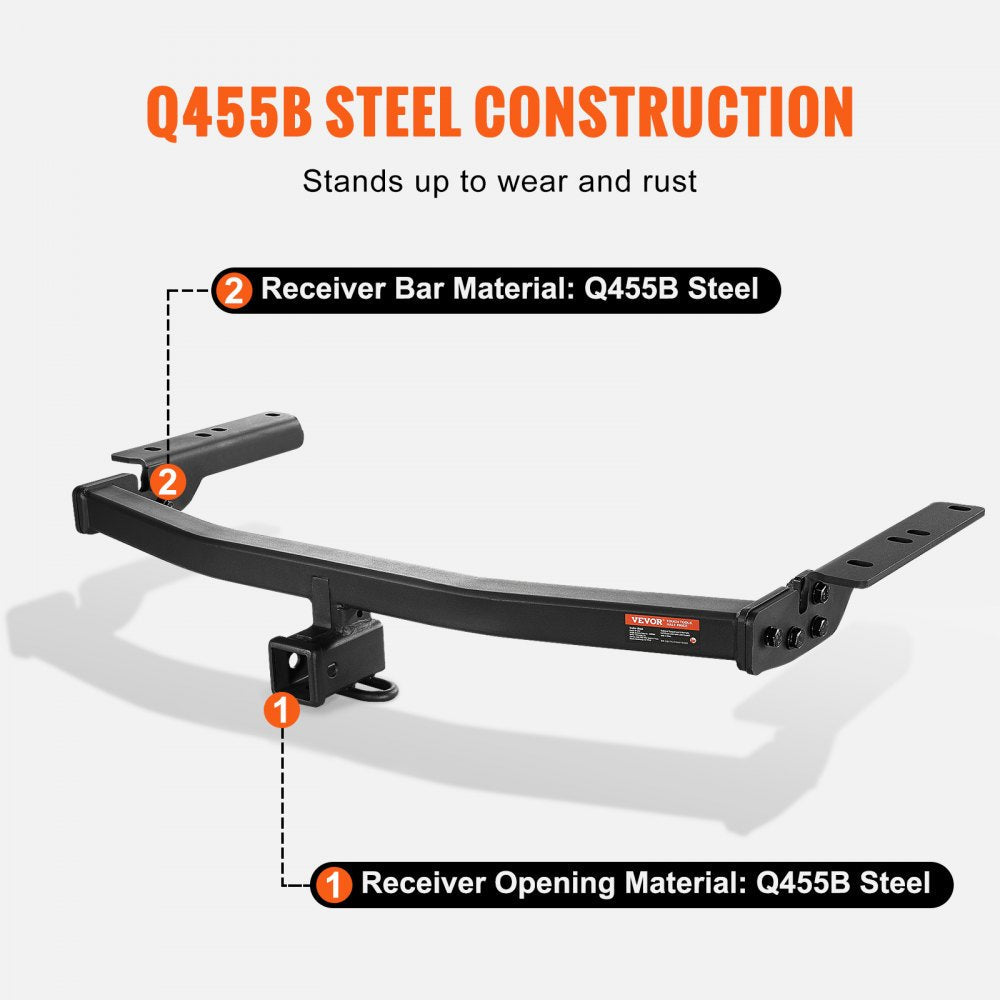 VEVOR Class 3 Trailer Hitch, 2-Inch Receiver, Q455B Steel Tube Frame, Compatible with 2020-2023 Toyota Highlander, Multi-Fit Hitch to Receive Ball Mount, Cargo Carrier, Bike Rack, and Tow Hook, Black 