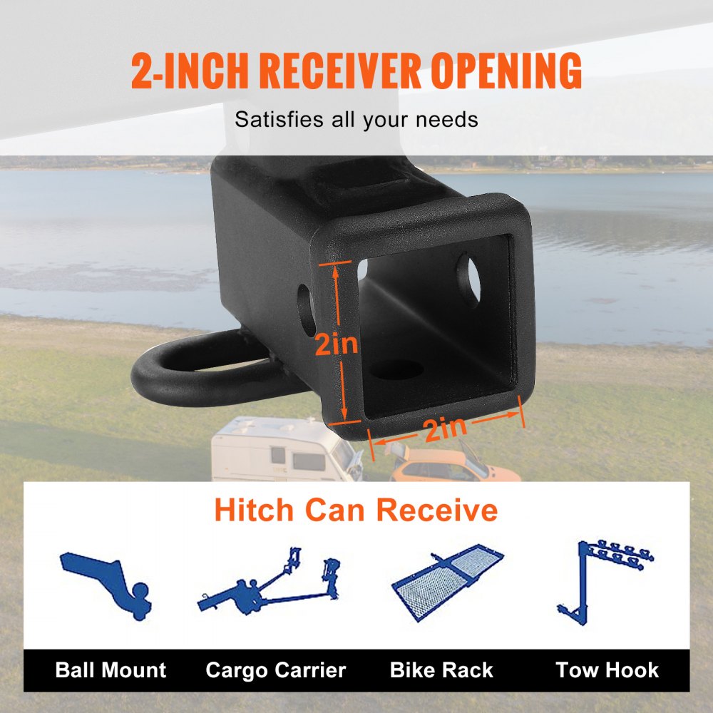 VEVOR Class 3 Trailer Hitch, 2-Inch Receiver, Q455B Steel Tube Frame, Compatible with 2020-2023 Toyota Highlander, Multi-Fit Hitch to Receive Ball Mount, Cargo Carrier, Bike Rack, and Tow Hook, Black 
