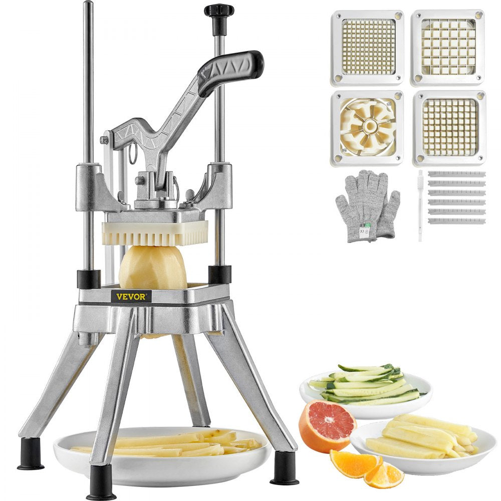 VEVOR Commercial Chopper with 4 Replacement Blades Commercial Vegetable Chopper Stainless Steel French Fry Cutter Potato Dicer & Slicer Commercial Vegetable Fruit Chopper for Restaurants & Home Kitche 