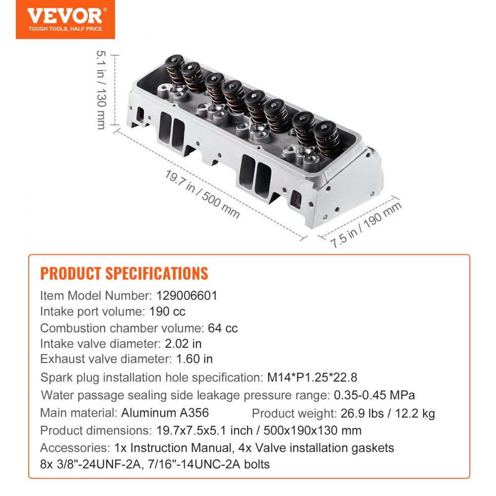 VEVOR Engine Cylinder Head Assembly Replacement Aluminum for SBC Corvette Camaro 