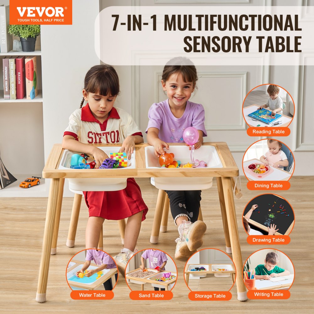 VEVOR Kids Sensory Table & Chair Set Sand Water Play Table with 2 Storage Bins 