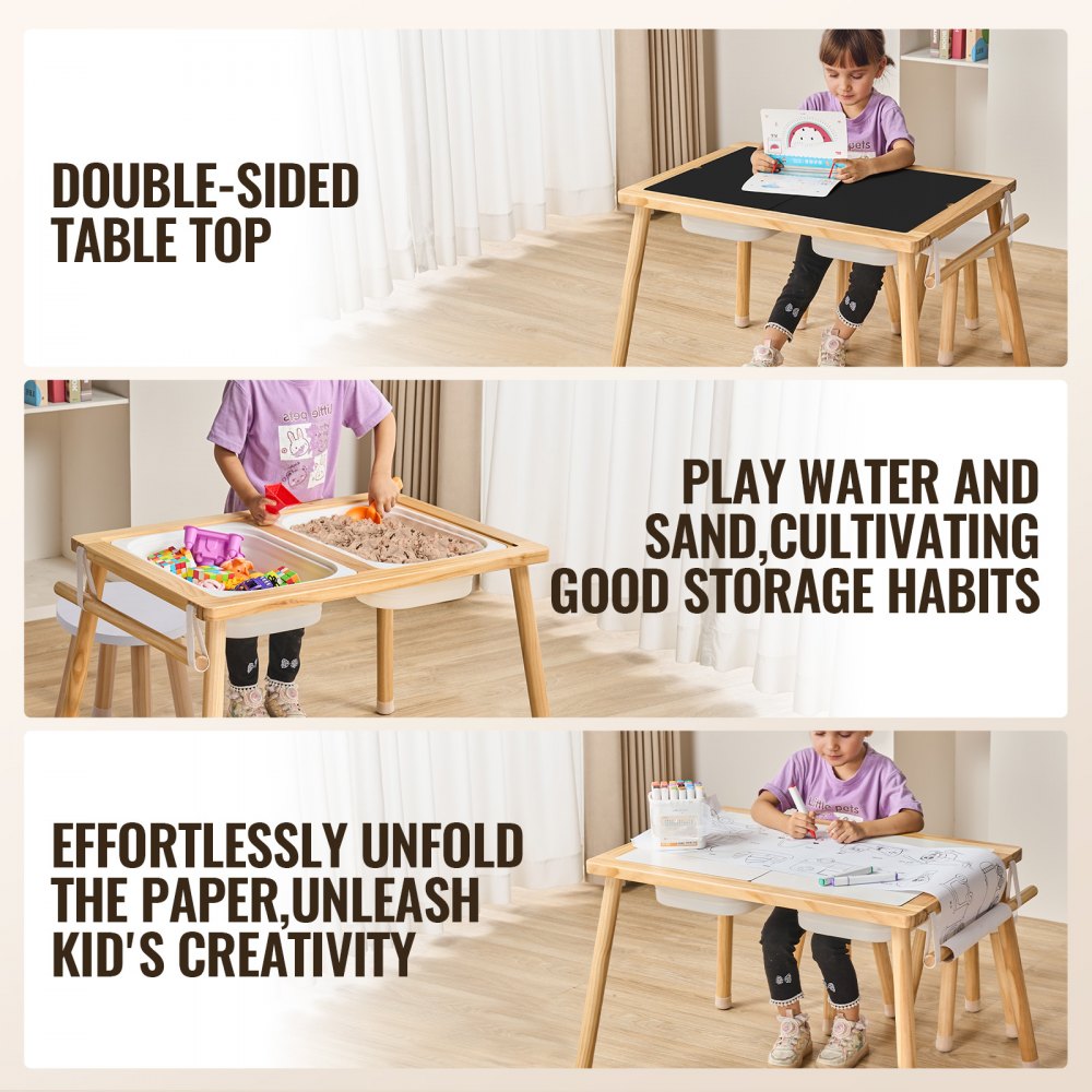 VEVOR Kids Sensory Table & Chair Set Sand Water Play Table with 2 Storage Bins 