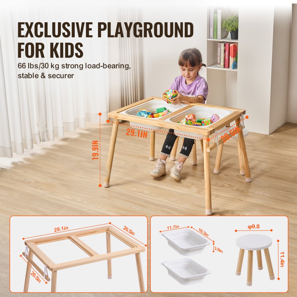 VEVOR Kids Sensory Table & Chair Set Sand Water Play Table with 2 Storage Bins 