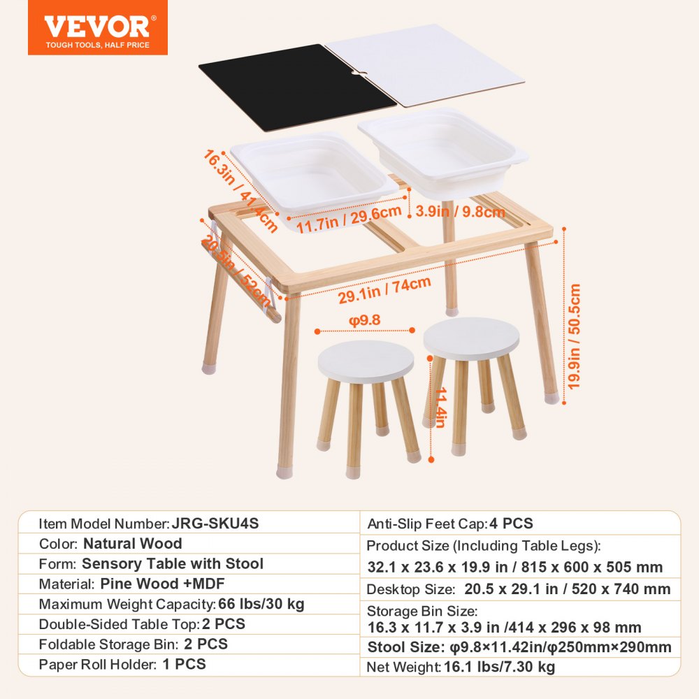 VEVOR Kids Sensory Table & Chair Set Sand Water Play Table with 2 Storage Bins 