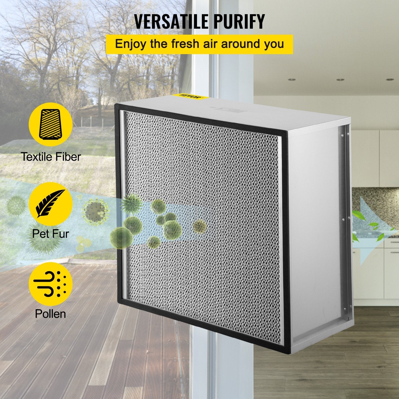 VEVOR Filter Replacement, 24''x24''x11.5'' AC Filter, True HEPA Pleated Air Filter, Air Filter Replacement with Durable Galvanized Frame, 99.97% Standard Filter Compatible for HEPA Filter Novair 2000 