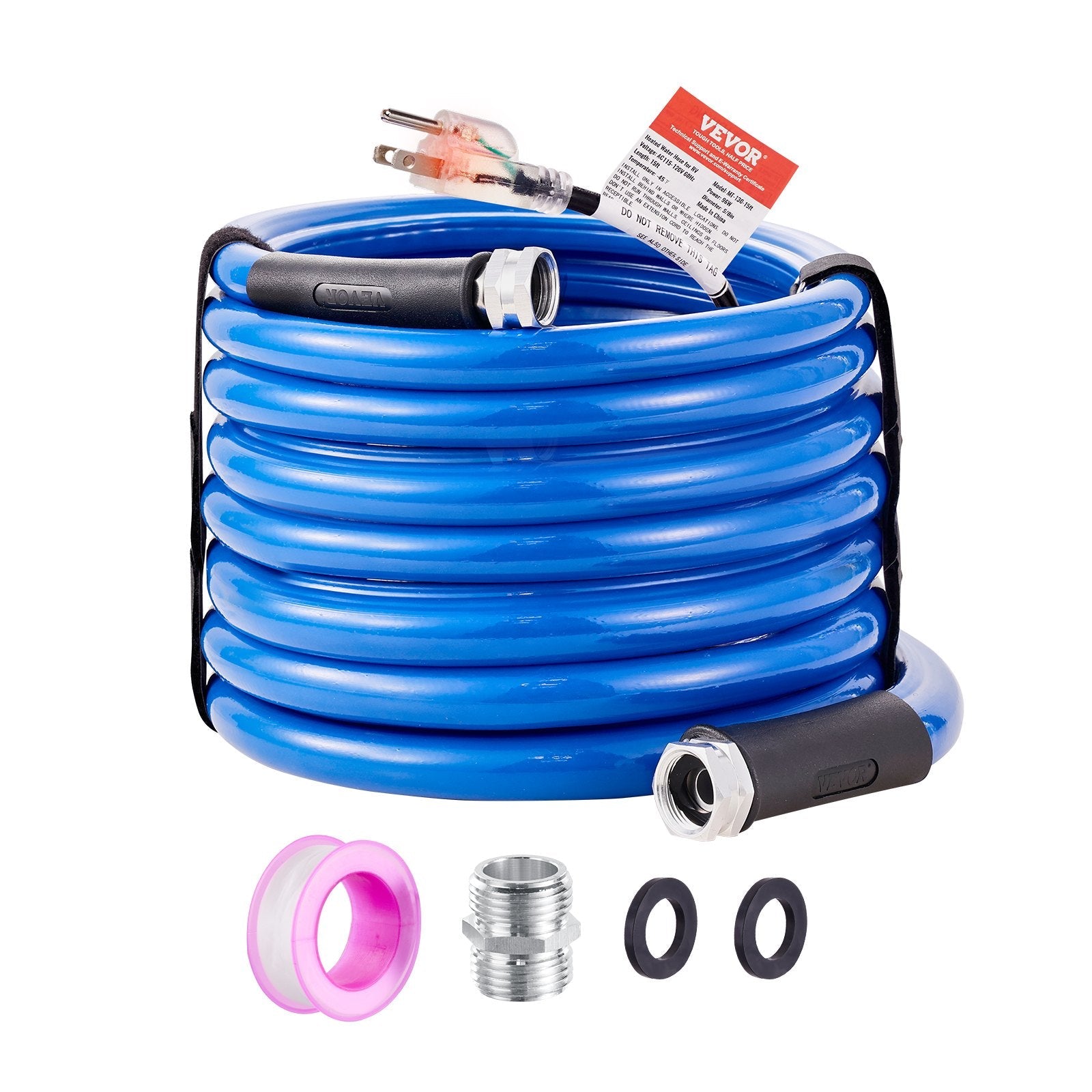 VEVOR 25ft Heated Water Hose for RV, Heated Drinking Water Hose Antifreeze to -45°F, Automatic Self-regulating, 5/8" I.D. with 3/4" GHT Adapter, Lead and BPA Free 