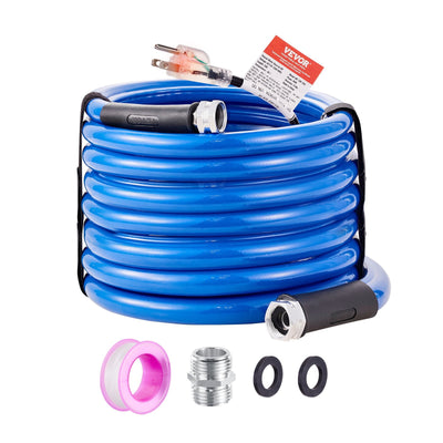 VEVOR 25ft Heated Water Hose for RV, Heated Drinking Water Hose Antifreeze to -45°F, Automatic Self-regulating, 5/8" I.D. with 3/4" GHT Adapter, Lead and BPA Free 