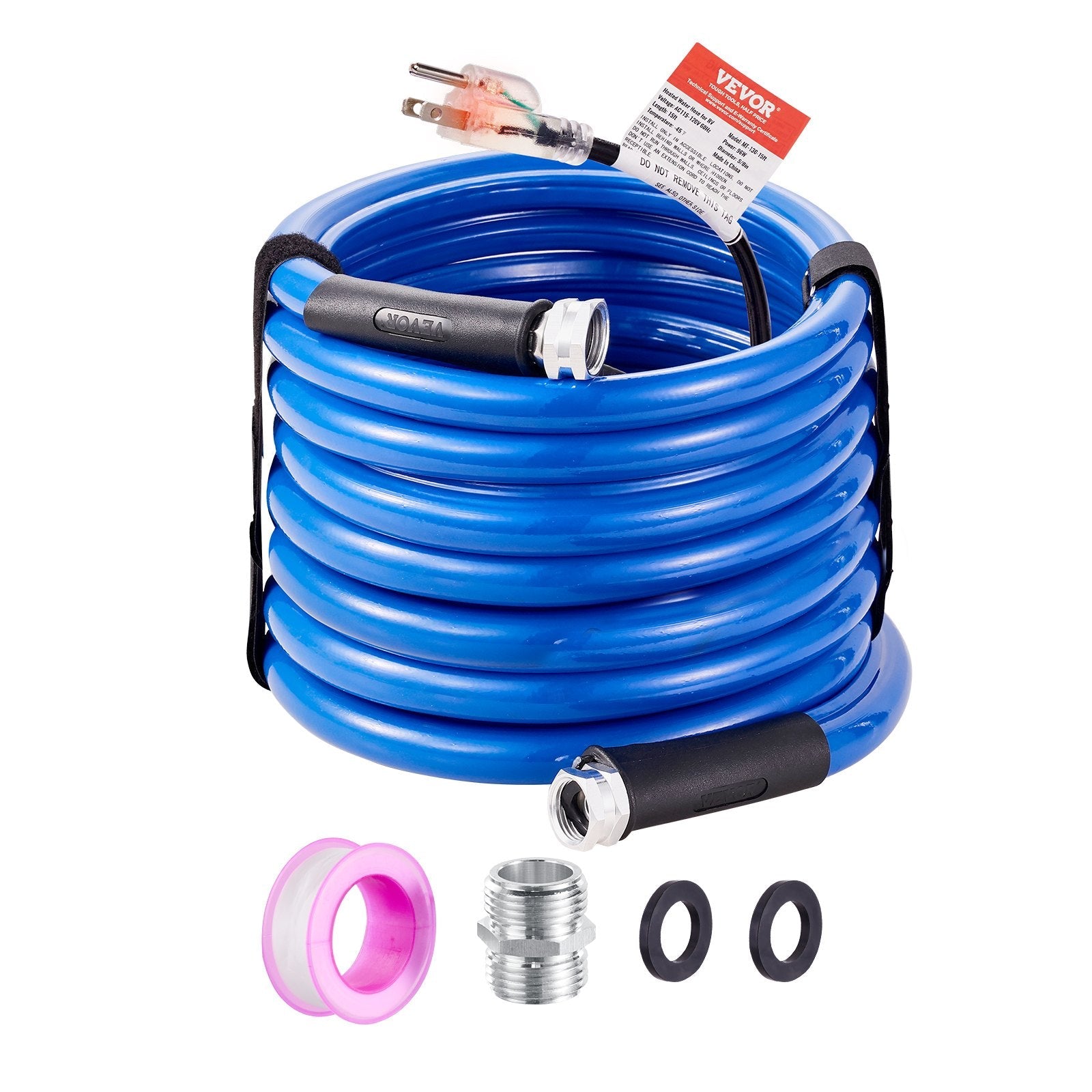 VEVOR 25ft Heated Water Hose for RV, Heated Drinking Water Hose Antifreeze to -45°F, Automatic Self-regulating, 5/8" I.D. with 3/4" GHT Adapter, Lead and BPA Free 