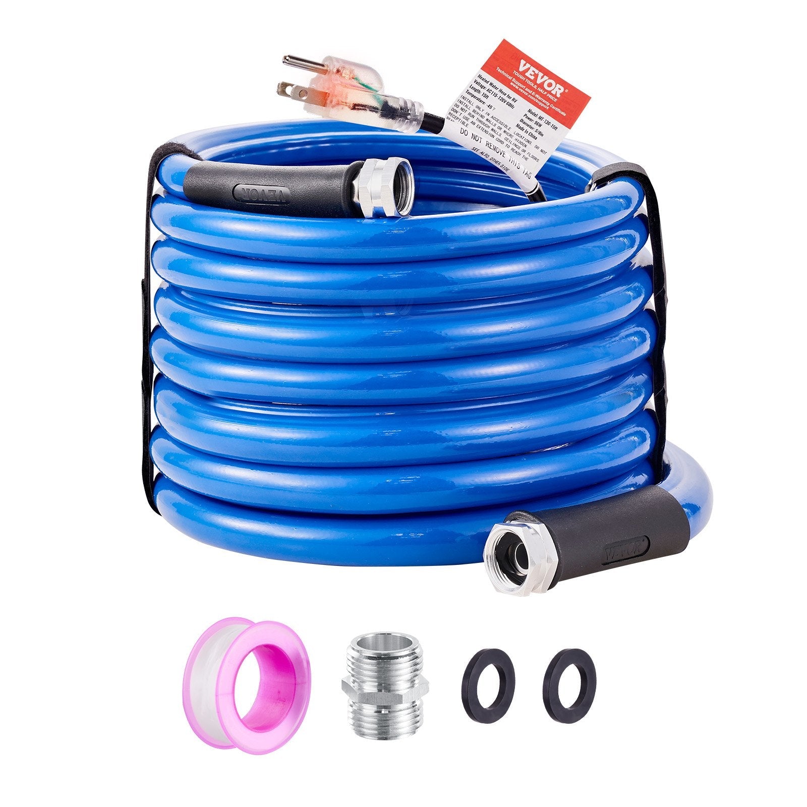 VEVOR 30ft Heated Water Hose for RV, Heated Drinking Water Hose Antifreeze to -45°F, Automatic Self-regulating, 5/8" I.D. with 3/4" GHT Adapter, Lead and BPA Free 