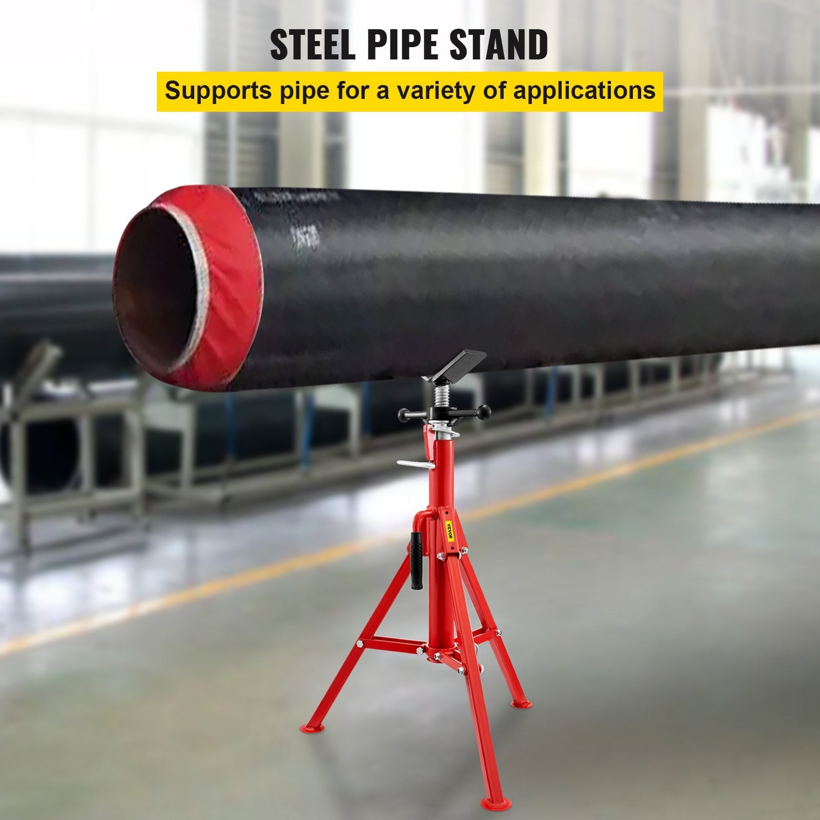VEVOR V Head Pipe Stand 1/8\"-12\" Capacity,Adjustable Height 28\"-52?,Pipe Jack Stands 2500 lb. Load Capacity,Portable Folding Pipe Stands, Carbon Steel Body More Durable 