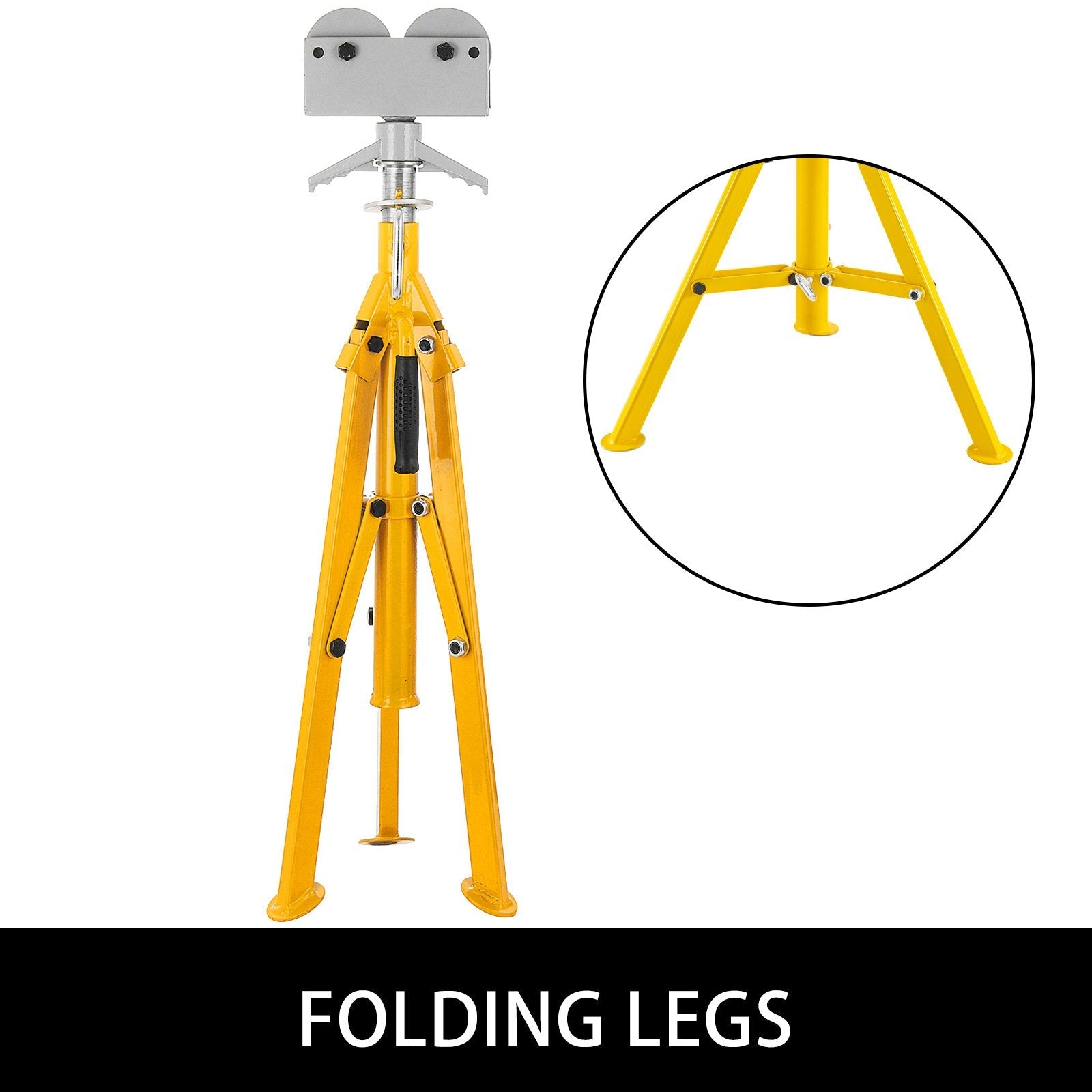 Pipe Stand Fold-a-jack Roller Head, Pipe Capacity 12", Height 32" To 55", 2500lb 