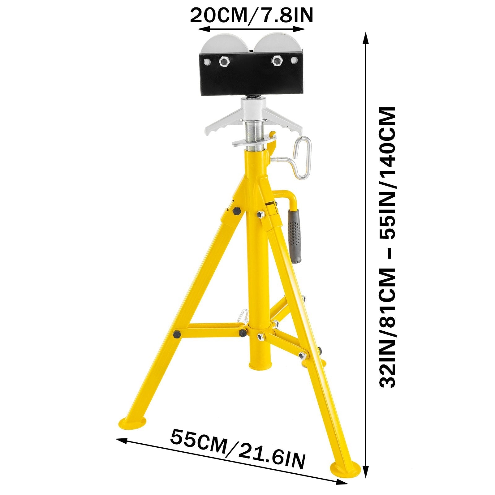 Pipe Stand Fold-a-jack Roller Head, Pipe Capacity 12", Height 32" To 55", 2500lb 