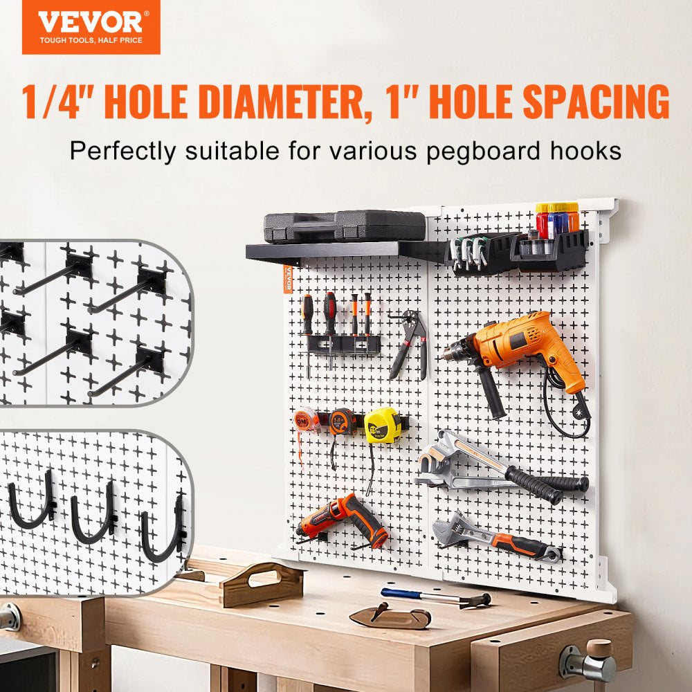 VEVOR Pegboard Wall Organizer 32" x 32", 330LBS Loading Garage Metal Pegboard Organizer, 2-Pack Wall Mount Tool Storage Peg Boards with Customized Grooves Fit 1/4" and 1/8" Hooks for Warehouse Garage 