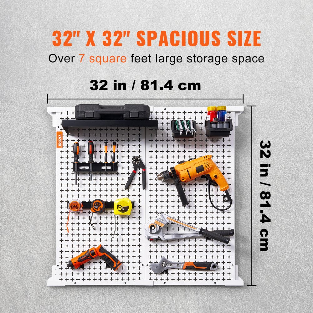 VEVOR Pegboard Wall Organizer 32" x 32", 330LBS Loading Garage Metal Pegboard Organizer, 2-Pack Wall Mount Tool Storage Peg Boards with Customized Grooves Fit 1/4" and 1/8" Hooks for Warehouse Garage 