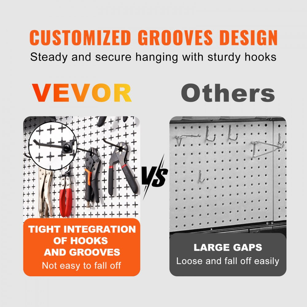 VEVOR Pegboard Wall Organizer 32" x 32", 330LBS Loading Garage Metal Pegboard Organizer, 2-Pack Wall Mount Tool Storage Peg Boards with Customized Grooves Fit 1/4" and 1/8" Hooks for Warehouse Garage 