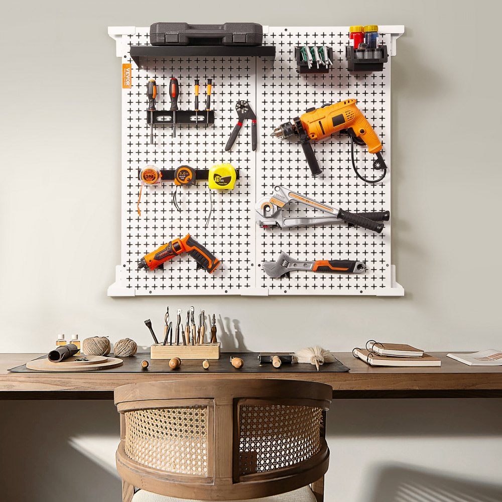 VEVOR Pegboard Wall Organizer 32" x 32", 330LBS Loading Garage Metal Pegboard Organizer, 2-Pack Wall Mount Tool Storage Peg Boards with Customized Grooves Fit 1/4" and 1/8" Hooks for Warehouse Garage 