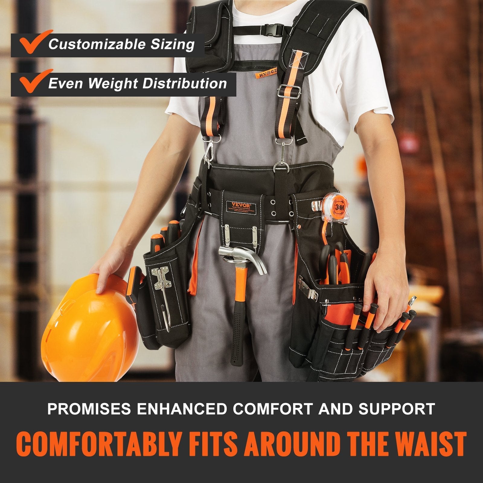 VEVOR Tool Belt with Suspenders, 29 Pockets, 29-54 inches Adjustable Waist Size, Tool Belts for Men, 1680D Polyester Heavy Duty Carpenter Tool Pouch for Carpenters, Electricians, and Gardening, Black 
