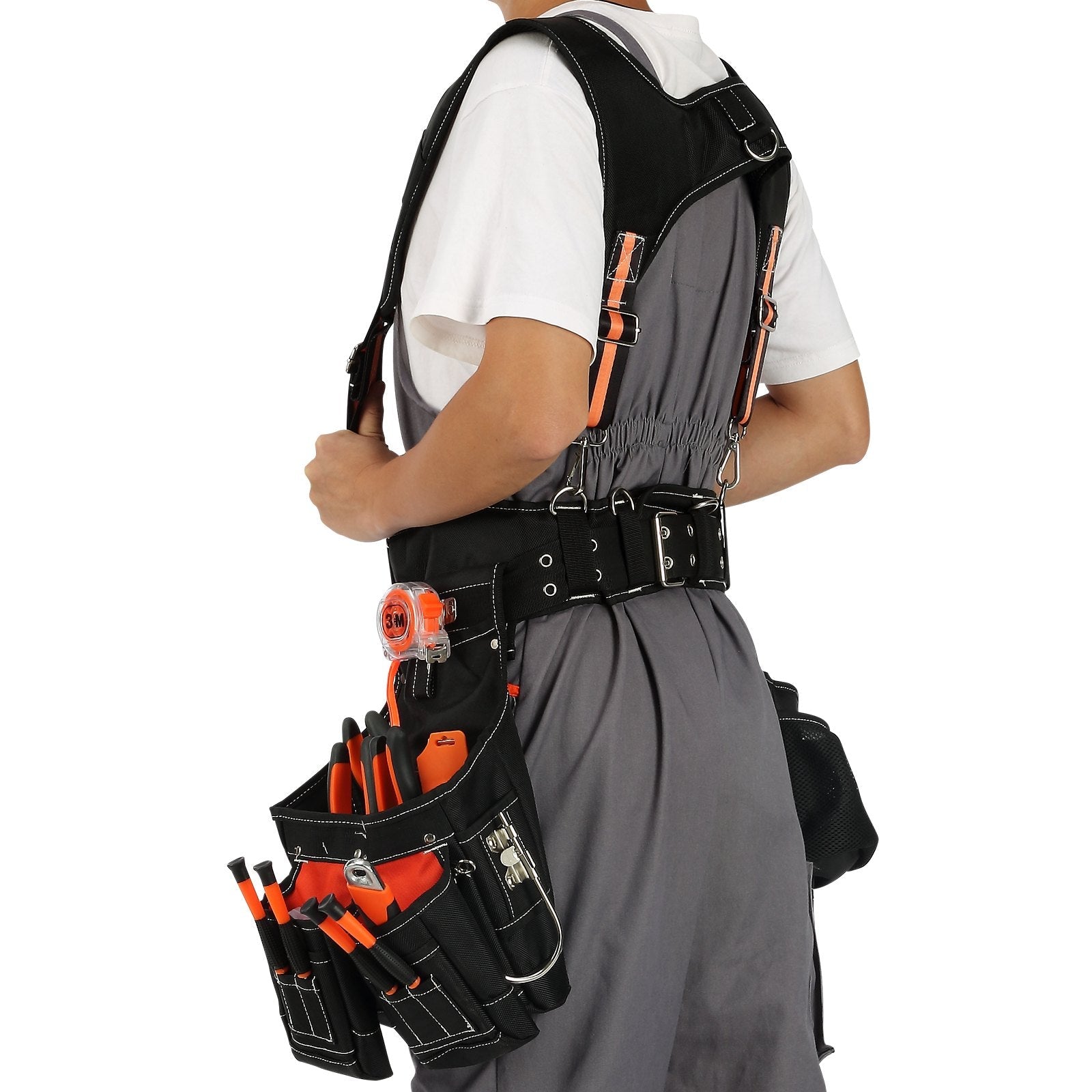 VEVOR Tool Belt with Suspenders, 29 Pockets, 29-54 inches Adjustable Waist Size, Tool Belts for Men, 1680D Polyester Heavy Duty Carpenter Tool Pouch for Carpenters, Electricians, and Gardening, Black 