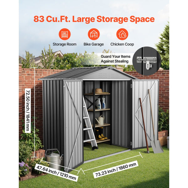 6' x 4' Metal Garden Shed with Lockable Doors & Vents