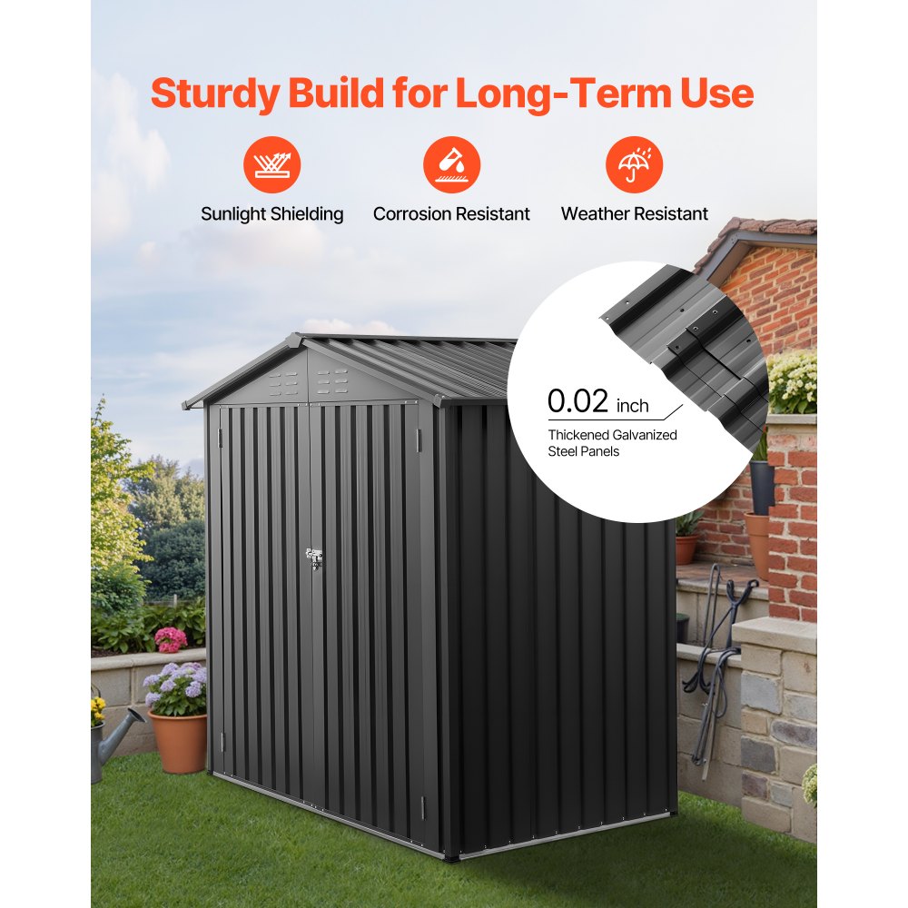 6' x 4' Metal Garden Shed with Lockable Doors & Vents