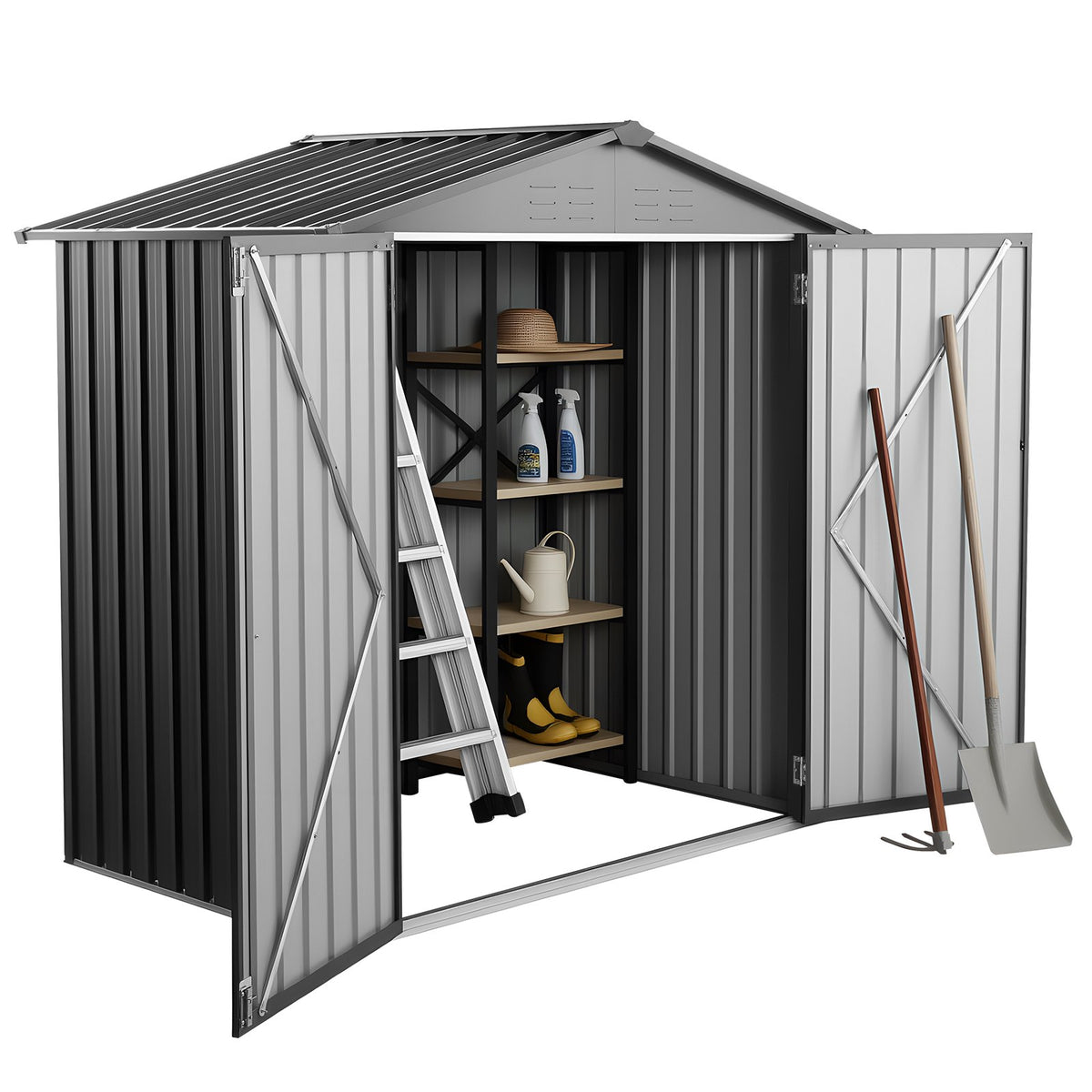6' x 4' Metal Garden Shed with Lockable Doors & Vents