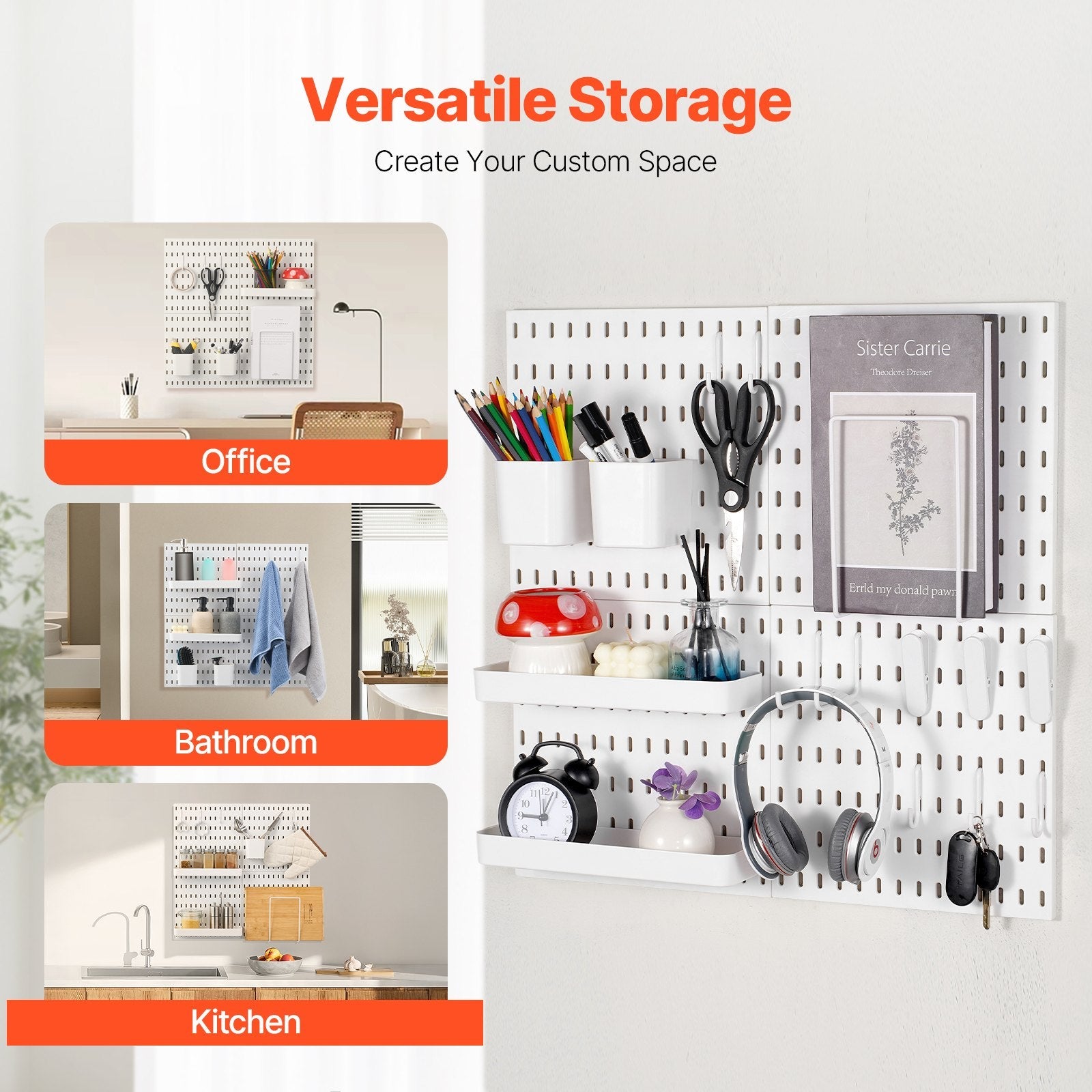 VEVOR Pegboard Combination Kit 11 x 11" Plastic Pegboard 4 Panels for Home White 