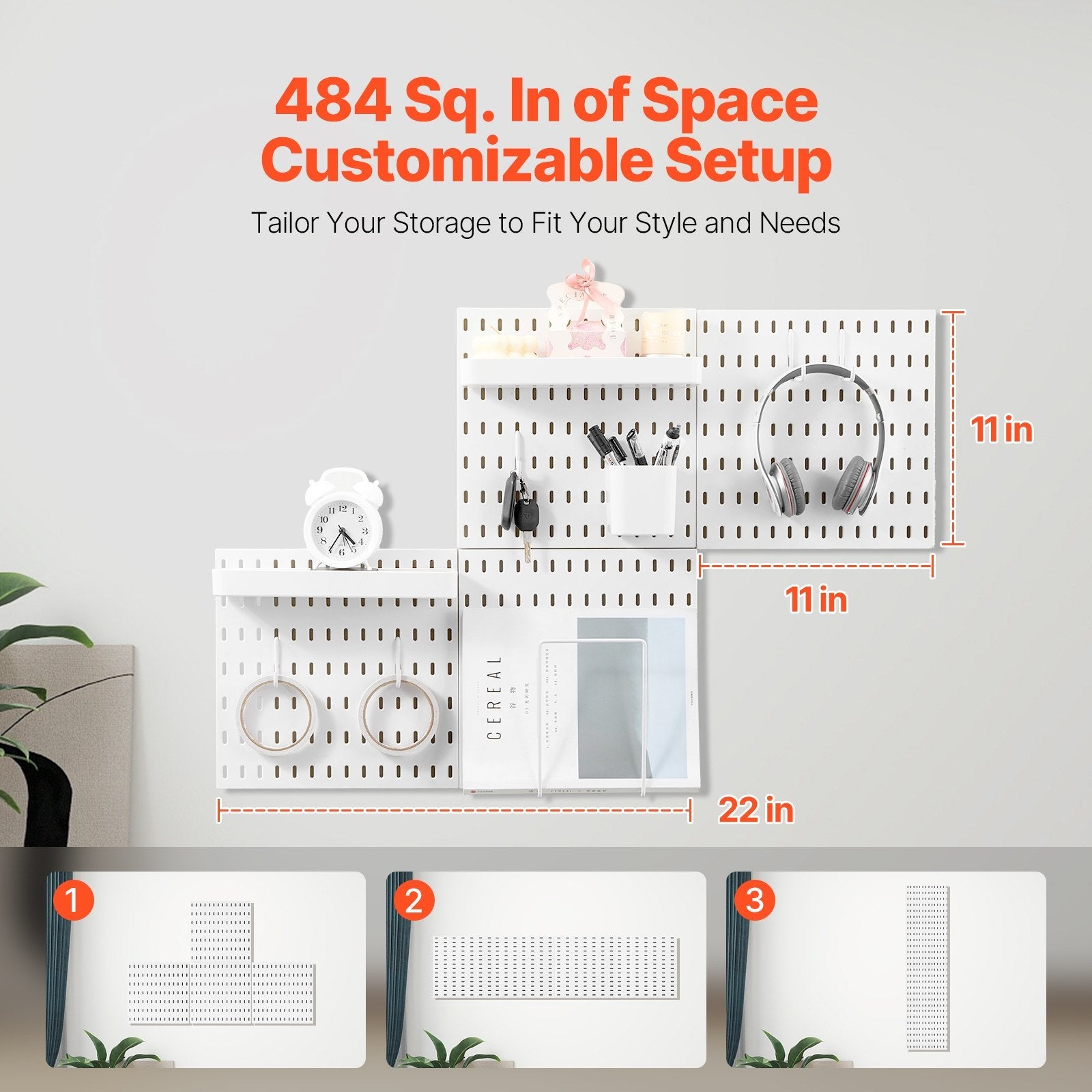 VEVOR Pegboard Combination Kit 11 x 11" Plastic Pegboard 4 Panels for Home White 