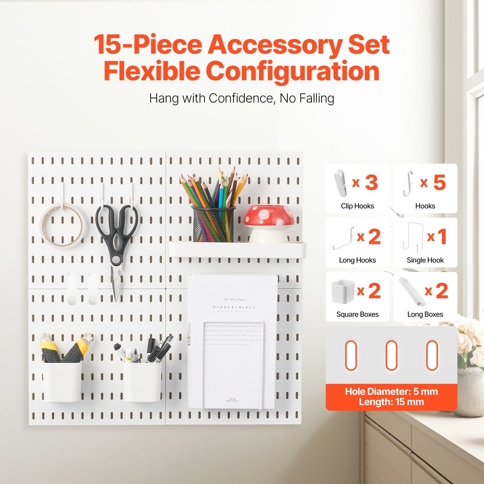 VEVOR Pegboard Combination Kit 11 x 11" Plastic Pegboard 4 Panels for Home White 
