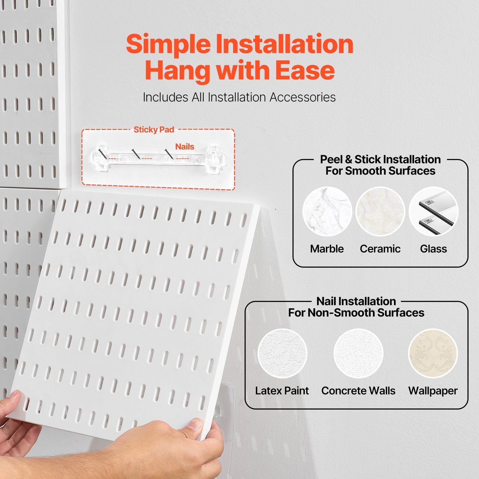 VEVOR Pegboard Combination Kit 11 x 11" Plastic Pegboard 4 Panels for Home White 