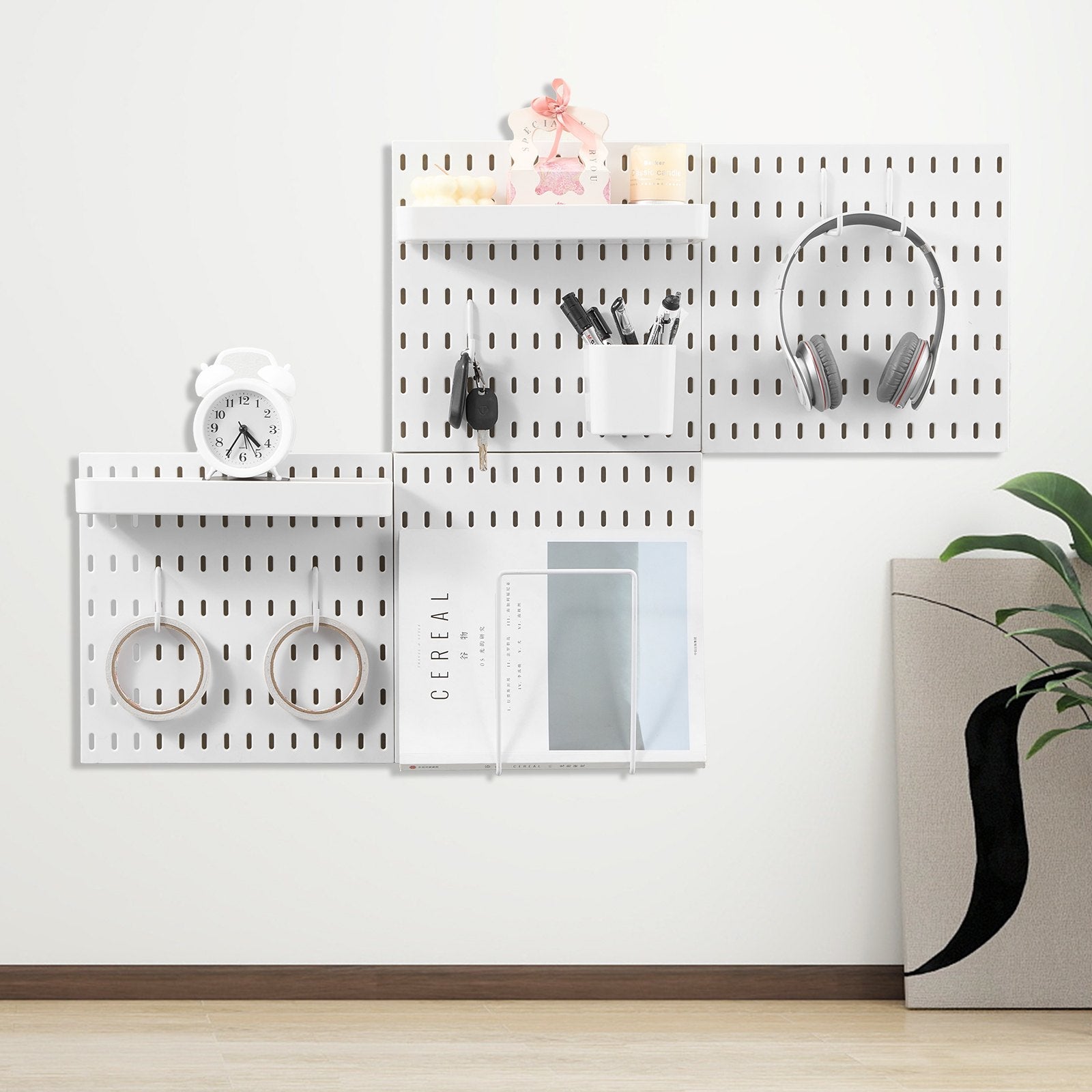 VEVOR Pegboard Combination Kit 11 x 11" Plastic Pegboard 4 Panels for Home White 