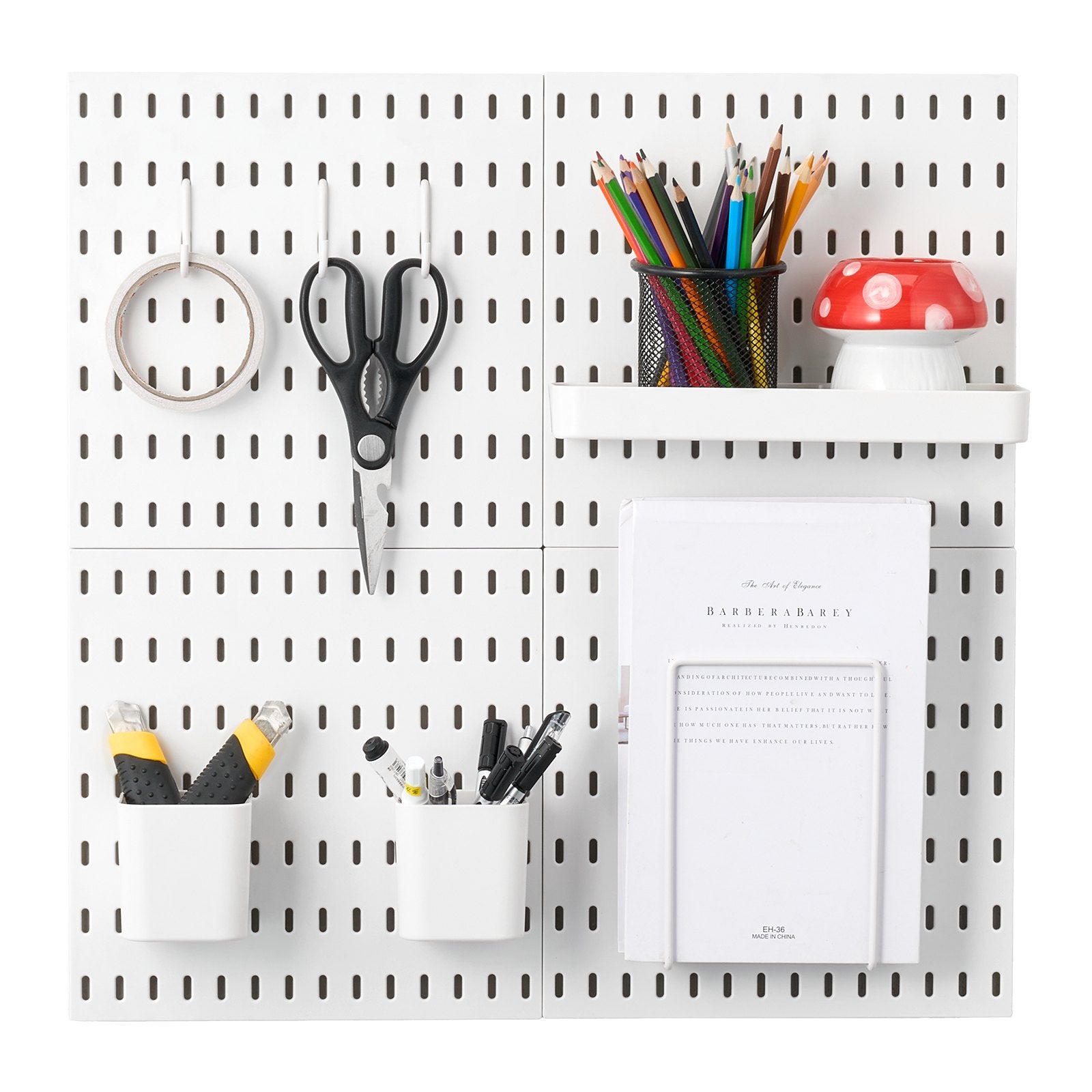 VEVOR Pegboard Combination Kit 11 x 11" Plastic Pegboard 4 Panels for Home White 