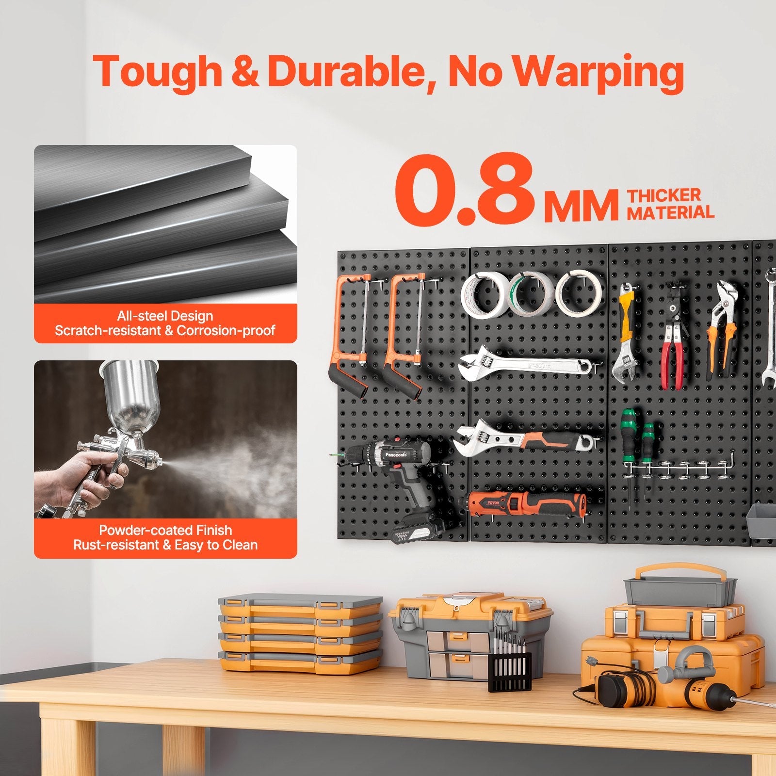 VEVOR Metal Pegboard Panels 4 panels 24" x 12" Wall Organizer for Garage Tool 