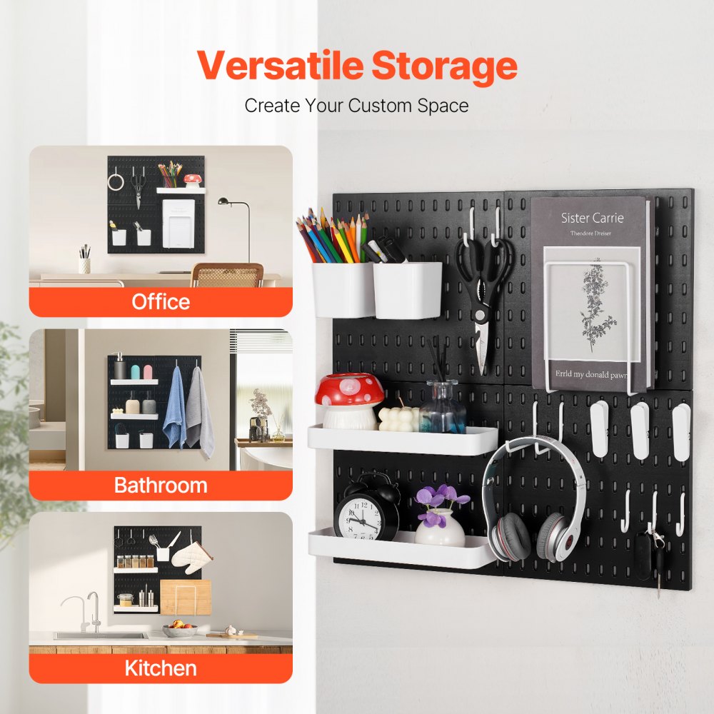 VEVOR Pegboard Combination Kit 11 x 11" Plastic Pegboard 4 Panels for Home Black 