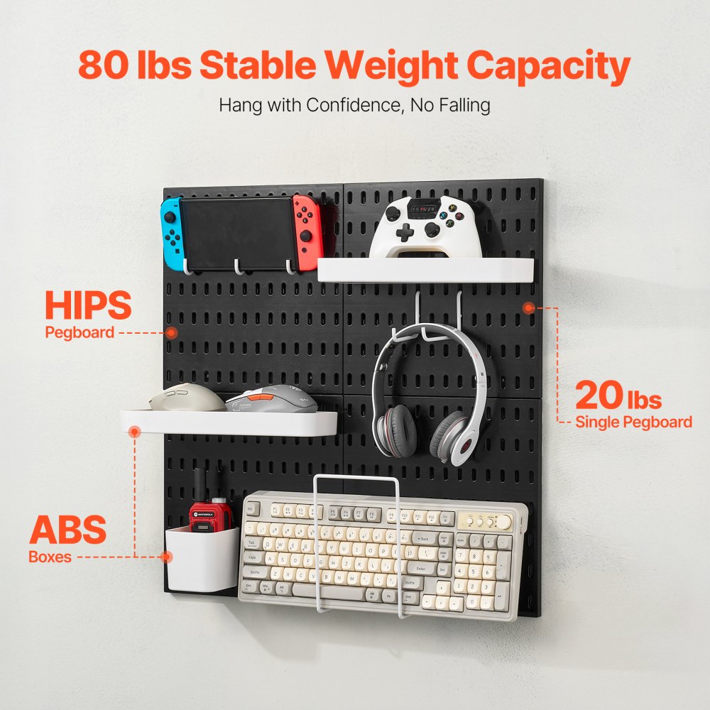 VEVOR Pegboard Combination Kit 11 x 11" Plastic Pegboard 4 Panels for Home Black 