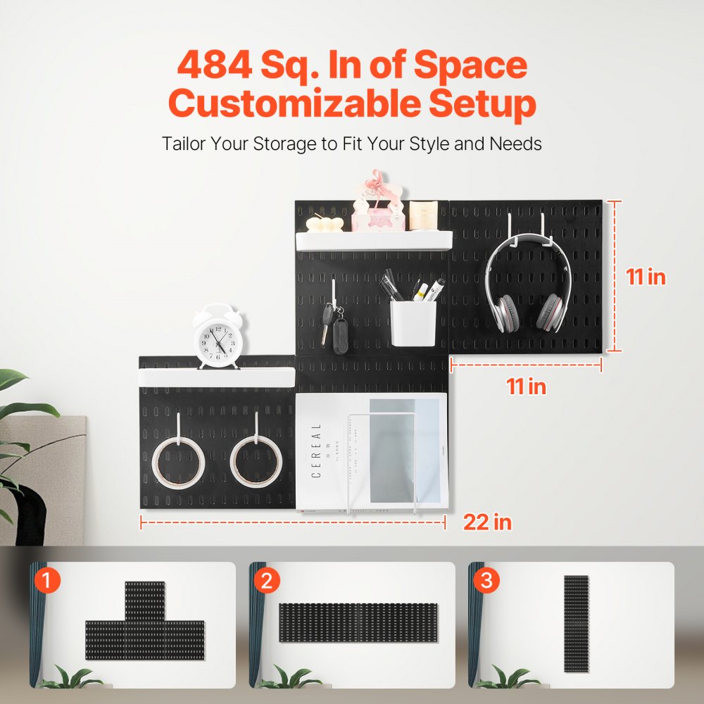 VEVOR Pegboard Combination Kit 11 x 11" Plastic Pegboard 4 Panels for Home Black 