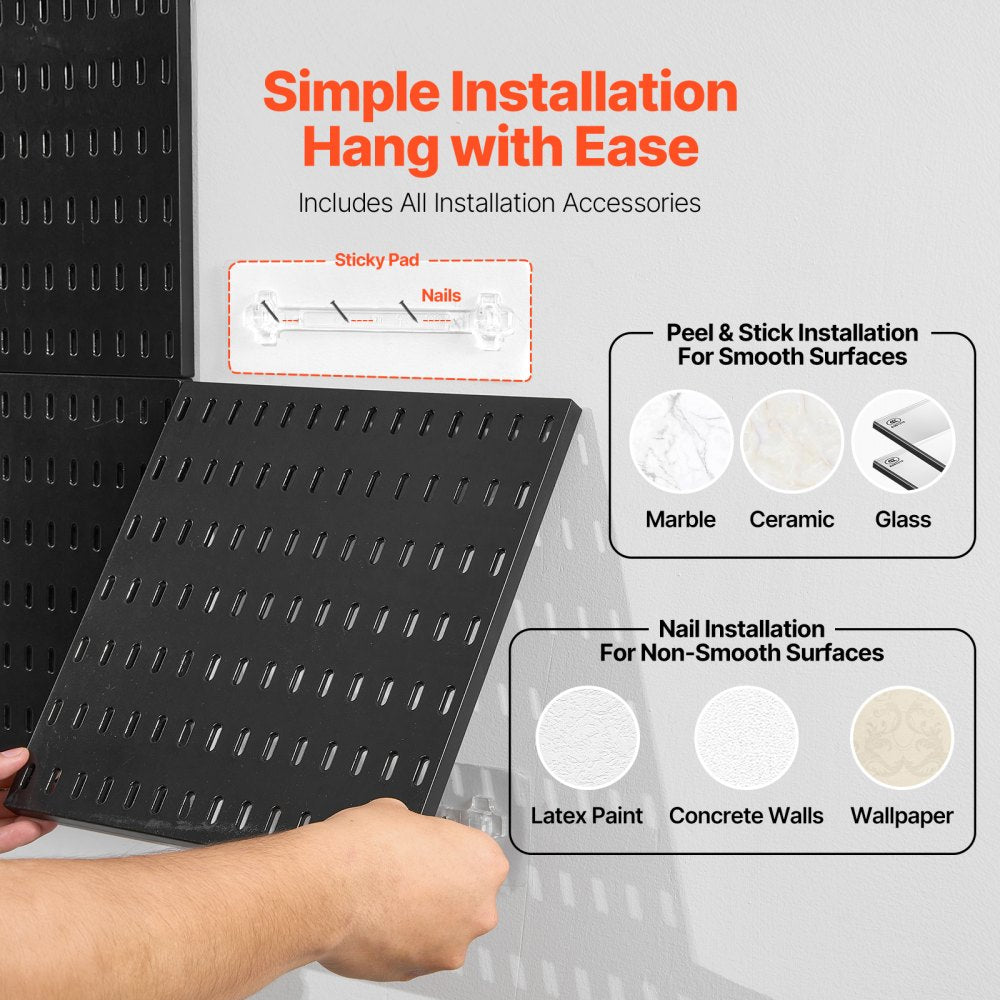 VEVOR Pegboard Combination Kit 11 x 11" Plastic Pegboard 4 Panels for Home Black 