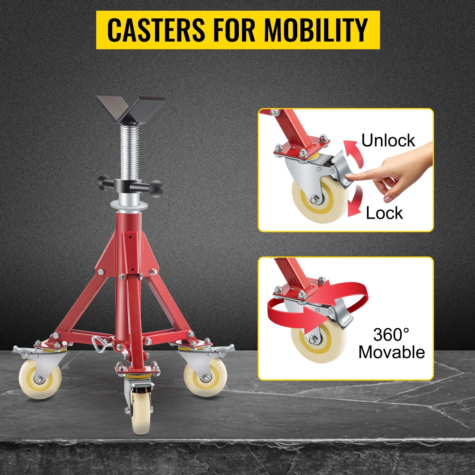 VEVOR Pipe Stand, Pipe Jack Stand, V Head Pipe Stand Adjustable Height 20-37 Inch, Pipe Jack Stands with Casters 882 LB, Folding Portable Pipe Stands 1/8 to 12 Inch Pipe Supporting, Steel Jack Stand 