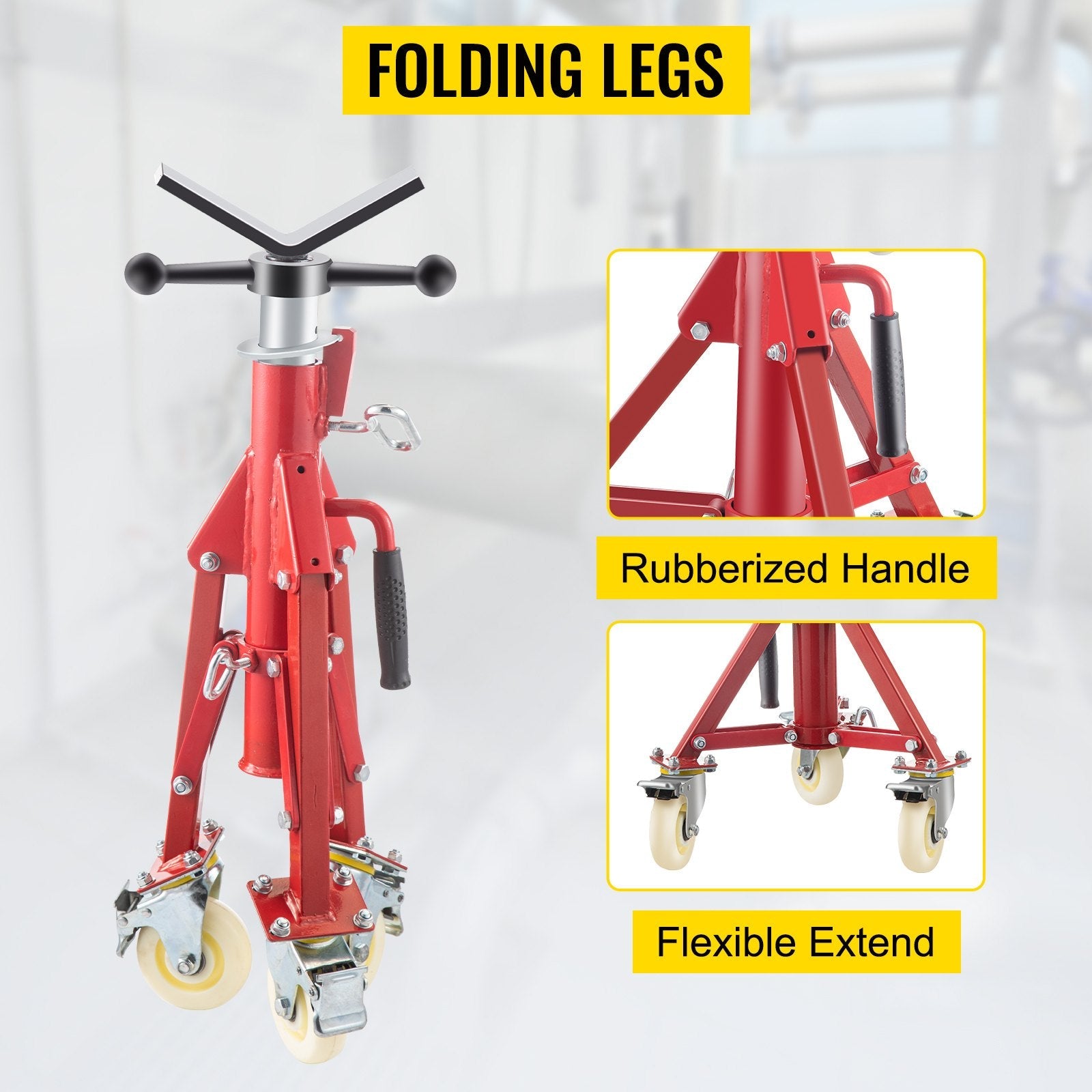 VEVOR Pipe Stand, Pipe Jack Stand, V Head Pipe Stand Adjustable Height 20-37 Inch, Pipe Jack Stands with Casters 882 LB, Folding Portable Pipe Stands 1/8 to 12 Inch Pipe Supporting, Steel Jack Stand 