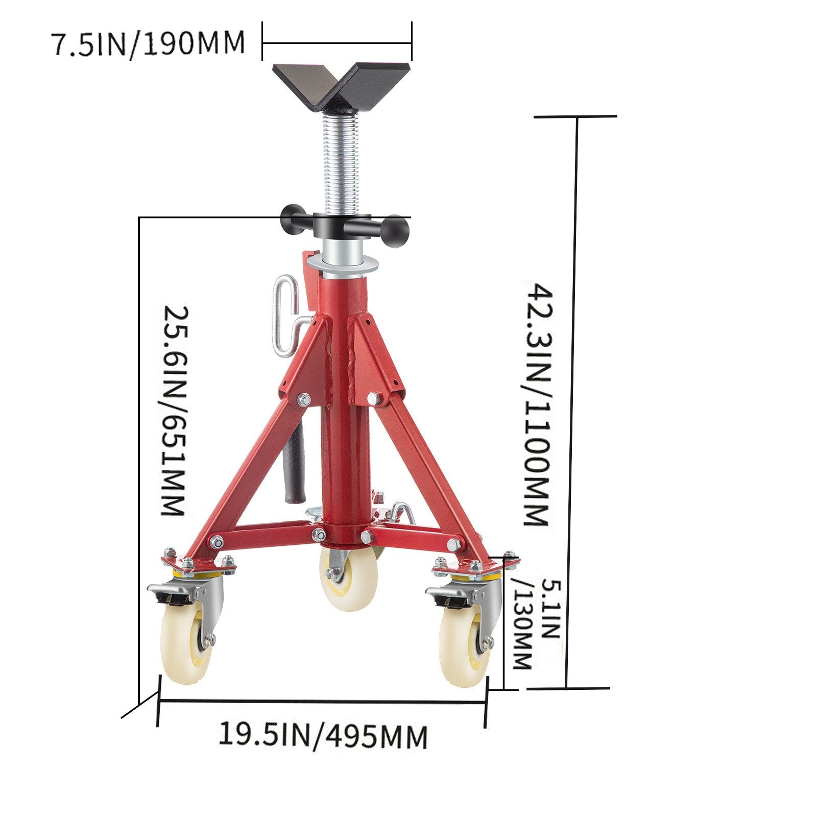 VEVOR Pipe Stand, Pipe Jack Stand, V Head Pipe Stand Adjustable Height 20-37 Inch, Pipe Jack Stands with Casters 882 LB, Folding Portable Pipe Stands 1/8 to 12 Inch Pipe Supporting, Steel Jack Stand 