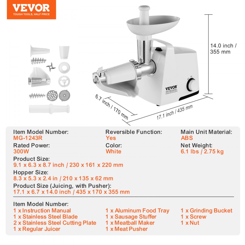 VEVOR 4 LBS/Min Electric Tomato Strainer 300W Tomato Sauce Maker Machine Home 