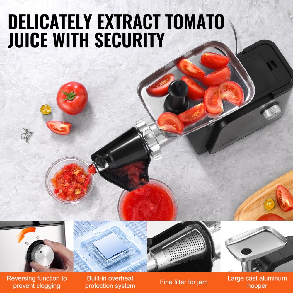 VEVOR 4.9 LBS/Min Electric Tomato Strainer 500W Tomato Sauce Maker Machine Home 