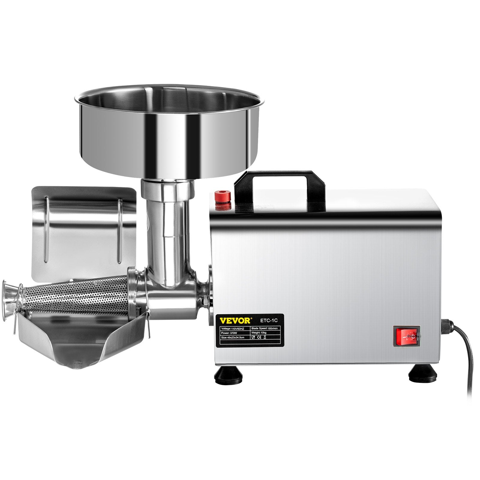 VEVOR 110V Electric Tomato Strainer 370W Commercial Grade Tomato Milling Machine Stainless Steel Tomato Press and Strainer 90-160 Kg/H Pure Copper Motor Food Strainer and Sauce Maker 